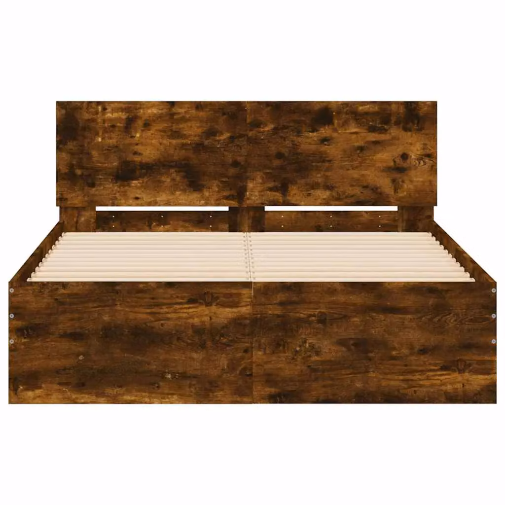 Berkfield Home Modern Bed Frame with Headboard, LED Under-Bed Lighting and USB Charging Port in Smoked Oak Brown, W: 140 cm, L: 190 cm – 6