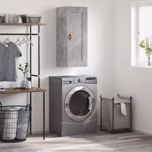 Berkfield Home Wall Mounted Cabinet in Concrete Grey, W/D/H: 34.5 x 34 x 90 cm