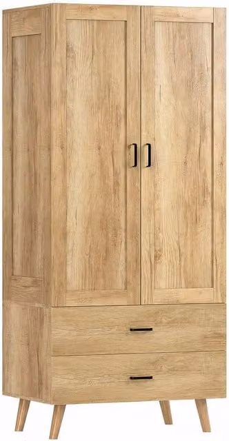 KORVIXA Modern Brown Wood Wardrobe with 2 Internal Drawers and Soft Close Hinged Doors W/D/H: 100 x 52 x 100 cm