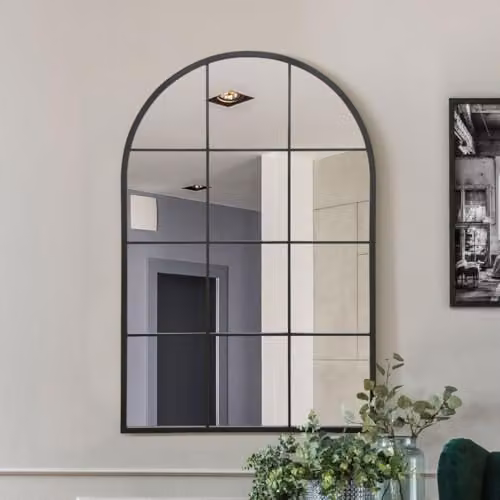 MirrorOutlet Modern Arched Window Wall Mirror in Black Metal, W: 120 cm, H: 80 cm, D: 3 cm – 1