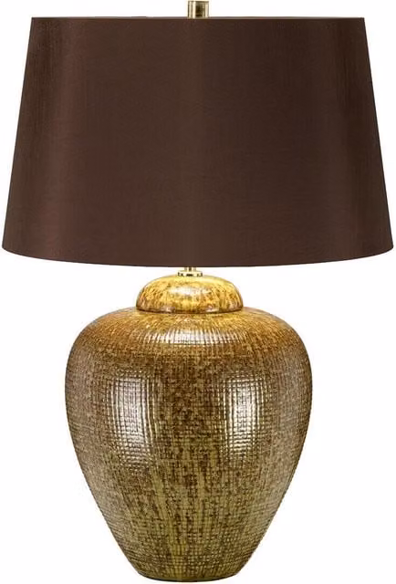 Loops Table Lamp in Green and Brown with Ceramic Base and Cylinder Shade, E27 LED Compatible – 1
