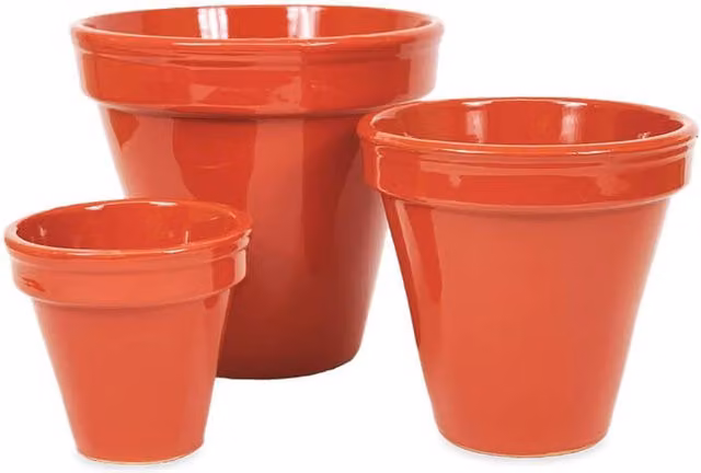 Verano Spanish Ceramics Set of 3 Classic Round Dipped Red Ceramic Tabletop Plant Pots