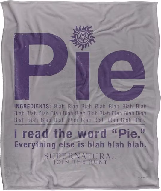 Supernatural Pie Officially Licensed Silky Touch Super Soft Throw Blanket in White, W: 152 cm, D: 127 cm