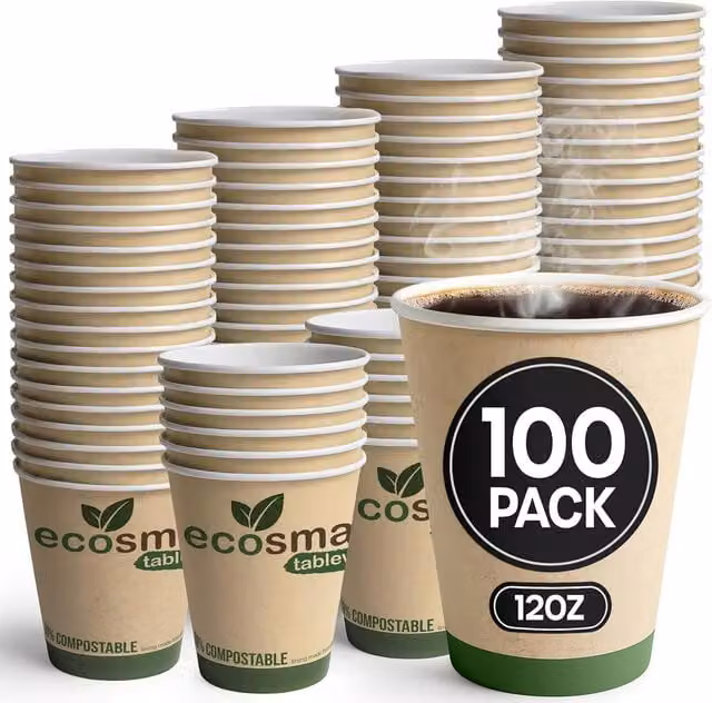 Volila White Paper Coffee Cups, 12oz, 100 Pieces