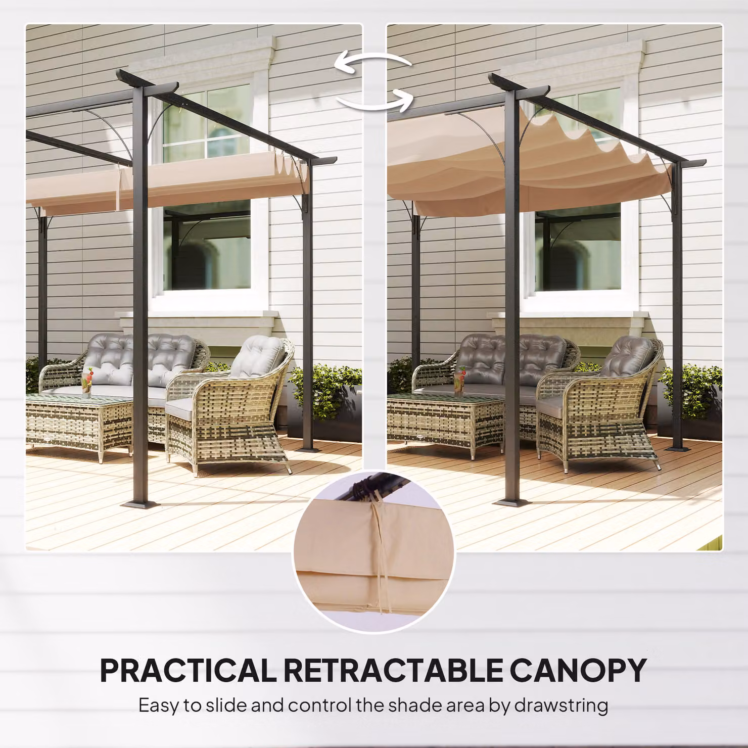 Outsunny Retractable Roof Garden Gazebo with Sides in Beige, W/D/H: 300 x 300 x 230 cm – 5