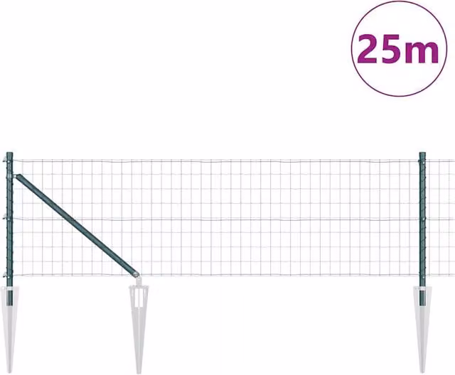 Berkfield Home Green Euro Fence with 13 Spike Posts, Galvanised Steel, W: 25 m, H: 0.8 m – 1