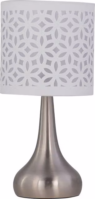 First Choice Lighting Romana Touch Table Lamp in Brushed Chrome with White Shade