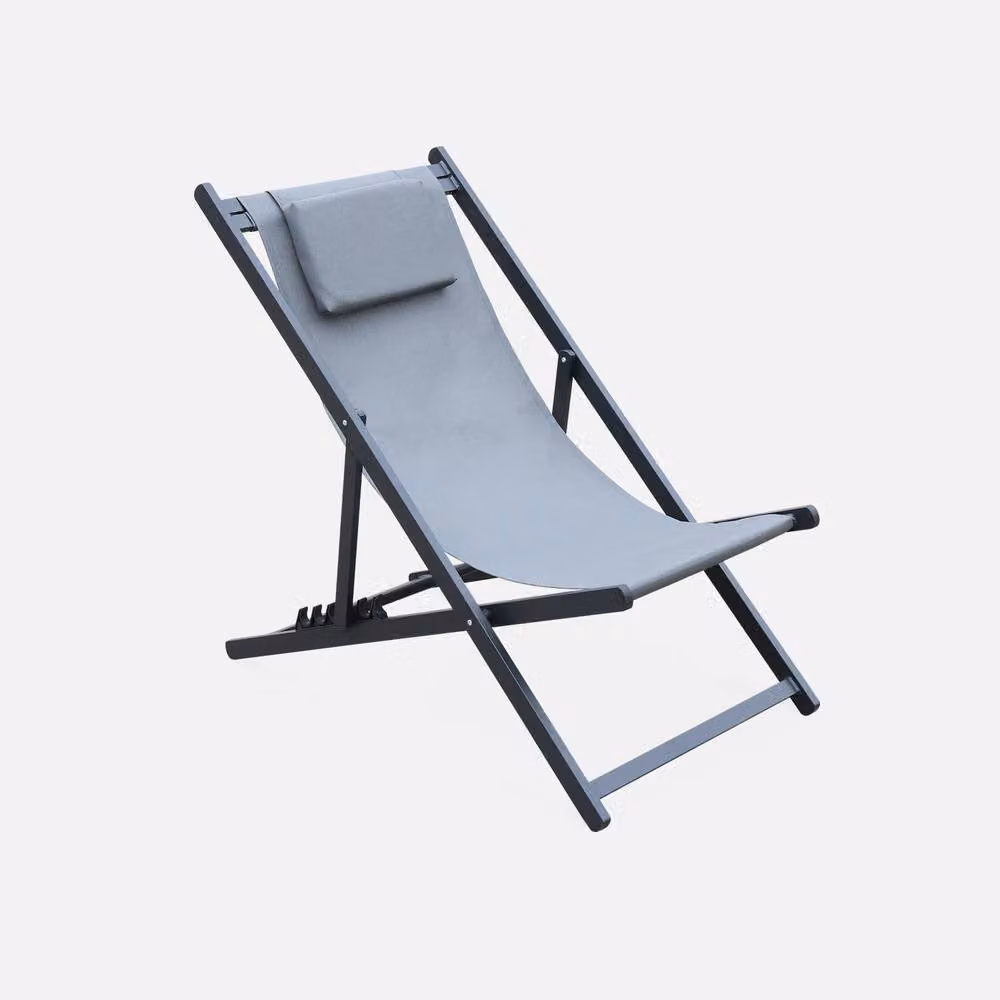 sweeek Set of 2 Grey Powder Coated Aluminium Multi-position Sun Loungers with Textilene Fabric and Adjustable Headrests – 2