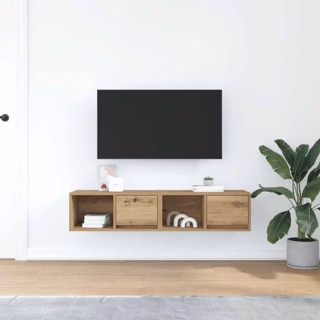 Berkfield Home Artisan Oak TV Cabinets, 2 Piece Set in Brown, W/D/H: 60 x 31 x 25.5 cm – 1