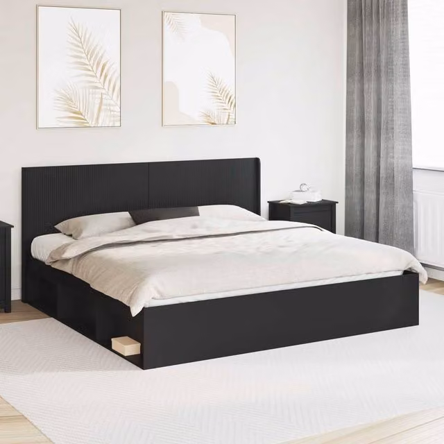 Berkfield Home Modern Bed Frame with Headboard and Side Compartment Storage, Black, 200 x 200 cm
