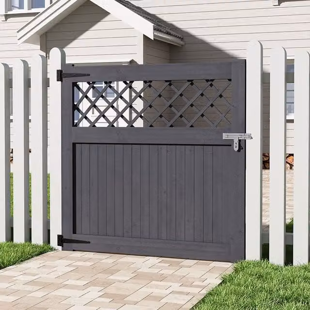 Livingandhome Rhombus Wood Garden Fence Gate in Grey, W: 120 cm, H: 120 cm