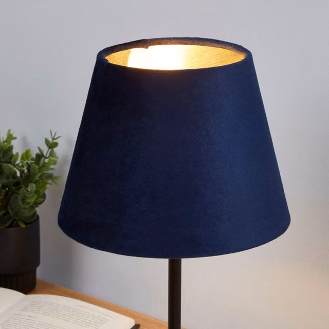 Lighting Collection Velvet Drum Lamp Shade in Blue and Gold/Brass, Diameter: 20 cm