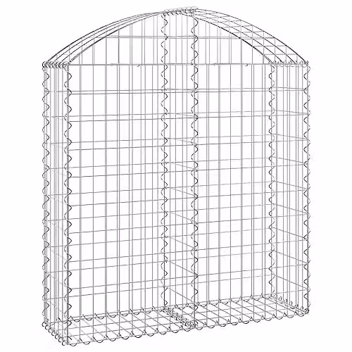 vidaXL Arched Gabion Basket in Silver Galvanised Steel, W/D/H: 100 x 30 x 100/120 cm