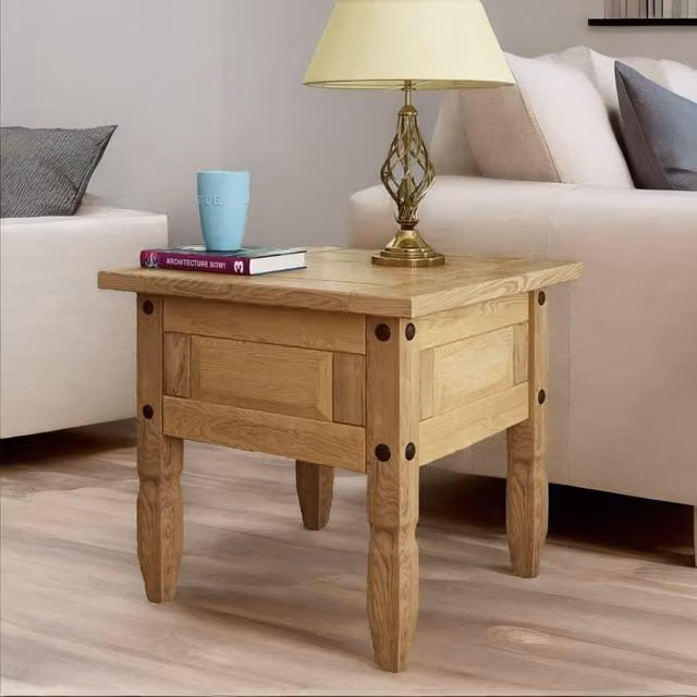 Rafaelo Mobilia Rustic Solid Pine Wood Side End Accent Table in Brown, W/D/H: 58 x 52 x 58 cm