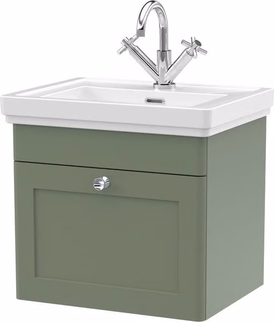 Balterley Wall Hung 1-Drawer Bathroom Vanity Unit and Fireclay Basin, Green, Width: 50 cm – 1