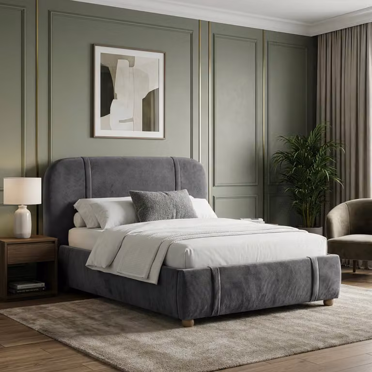 DHS Modern Upholstered Bed Frame with Padded Headboard in Grey, W/D/H: 140 x 200 cm