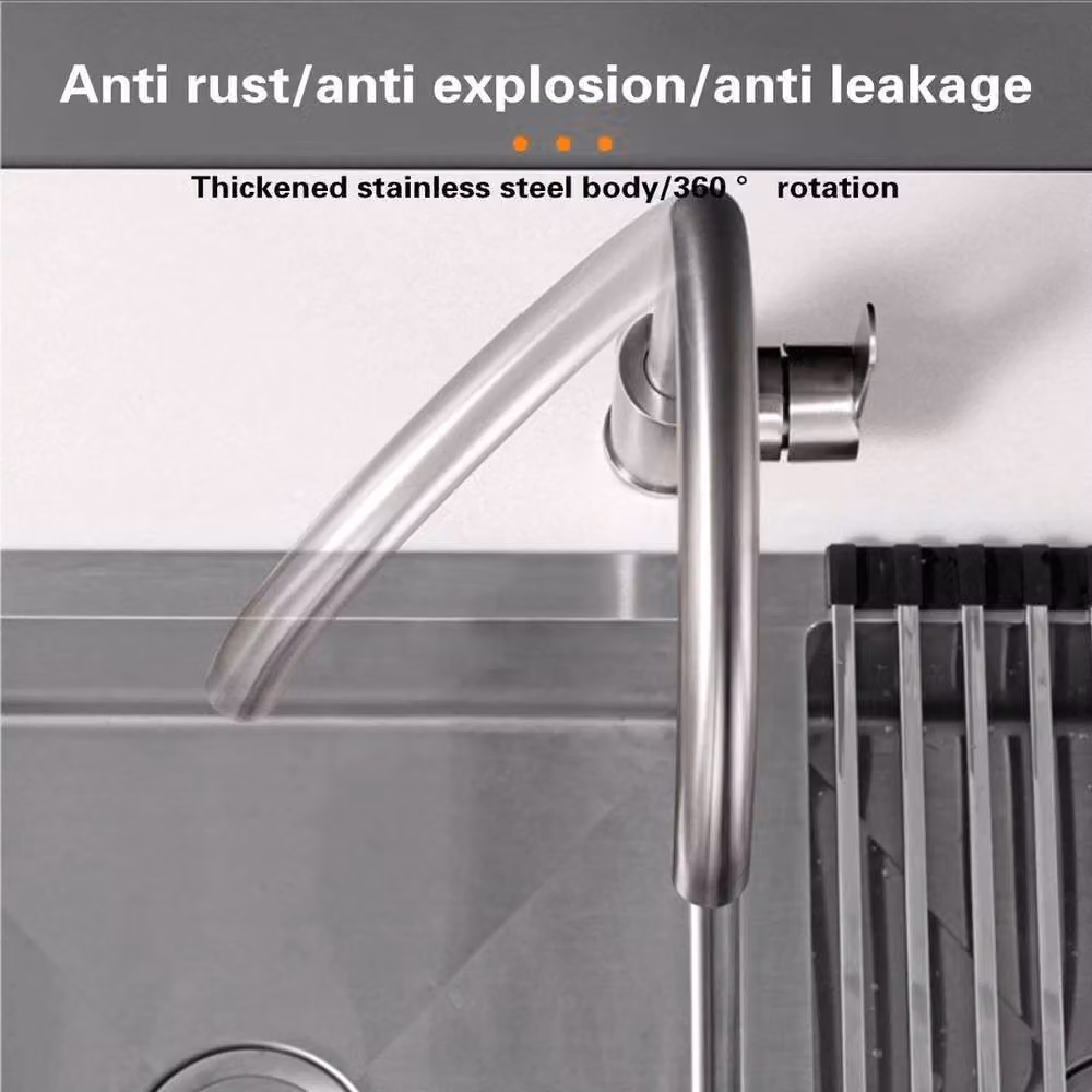Kelvenix Single Lever Kitchen Sink Mixer Tap with Swivel Spout in Brushed Silver, W/D/H: 52 x 34 x 18 cm – 4