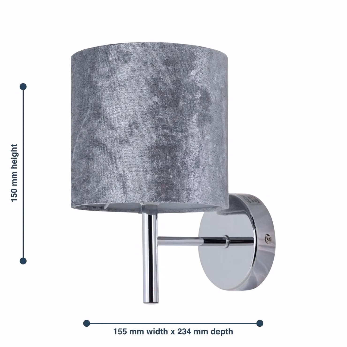 First Choice Lighting Brea Chrome Wall Light with Grey Fabric Shade – 4