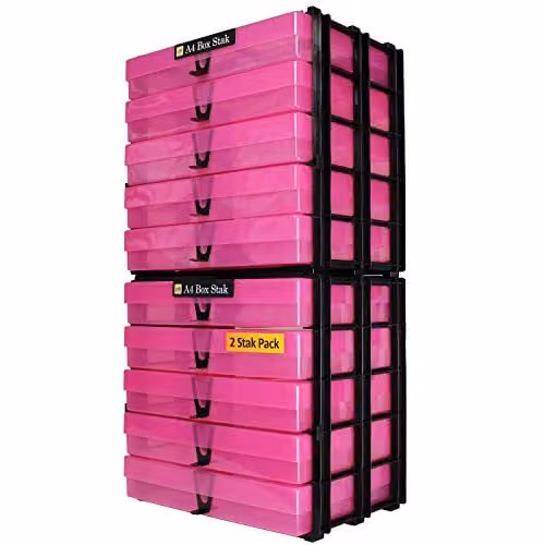 WestonBoxes A4 Craft Storage Unit with 2 Boxes, Pink, W: 30.4 cm, D: 23.5 cm, H: 55.0 cm – 2