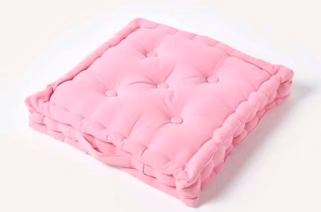 Homescapes Luxury Cotton Floor Cushion in Pink, W/D/H: 50 x 50 x 10 cm