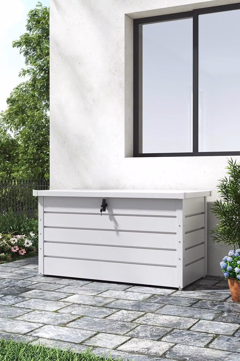 Garden Sanctuary Lockable Steel Outdoor Garden Storage Box for Tools in White – 2