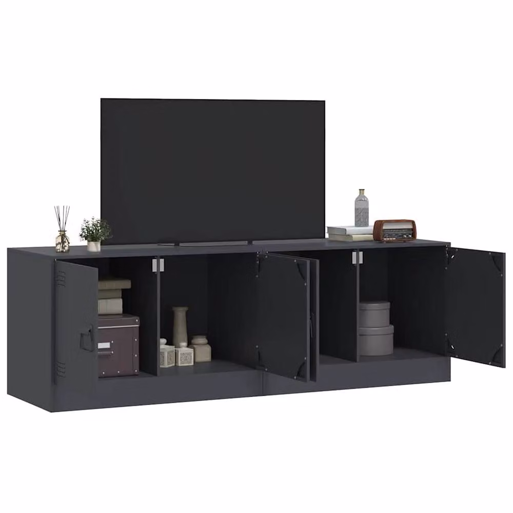 Berkfield Home Set of 2 Anthracite Steel TV Cabinets in Dark Grey, W/D/H: 67 x 39 x 44 cm – 2