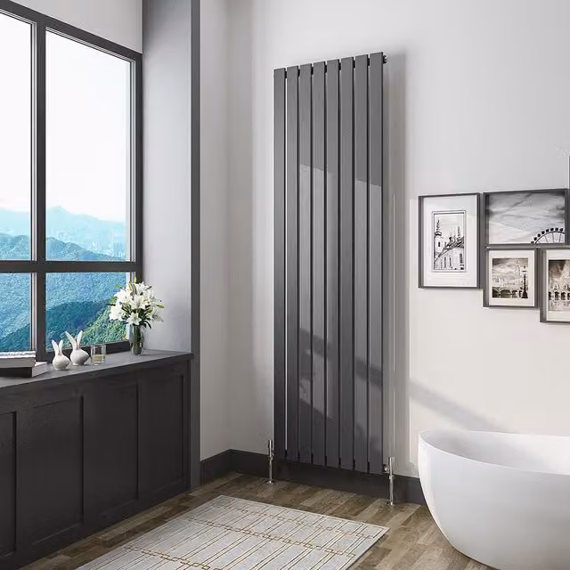 AicaBathroom Vertical Flat Panel Steel Central Heating Radiator in Anthracite Grey, H 180 cm x W 54.4 cm