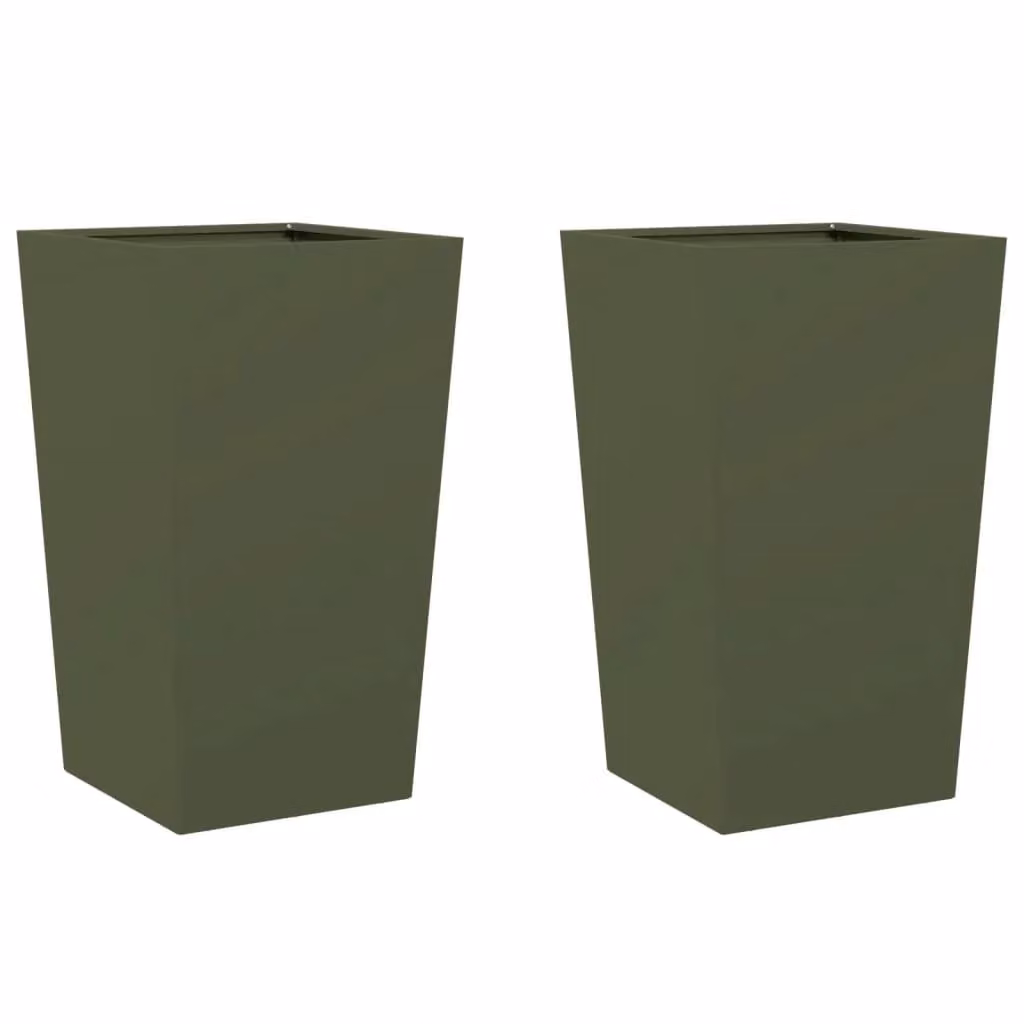 Berkfield Home Steel Garden Planter Tubs, Green, 2 Pack, W/D/H: 45 x 45 x 75 cm – 2