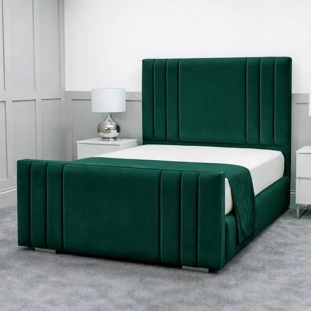Living Comfort Bedz Canberra Single Plush Velvet Upholstered Bed with Slatted Base and 48 Inch Headboard in Green – 1