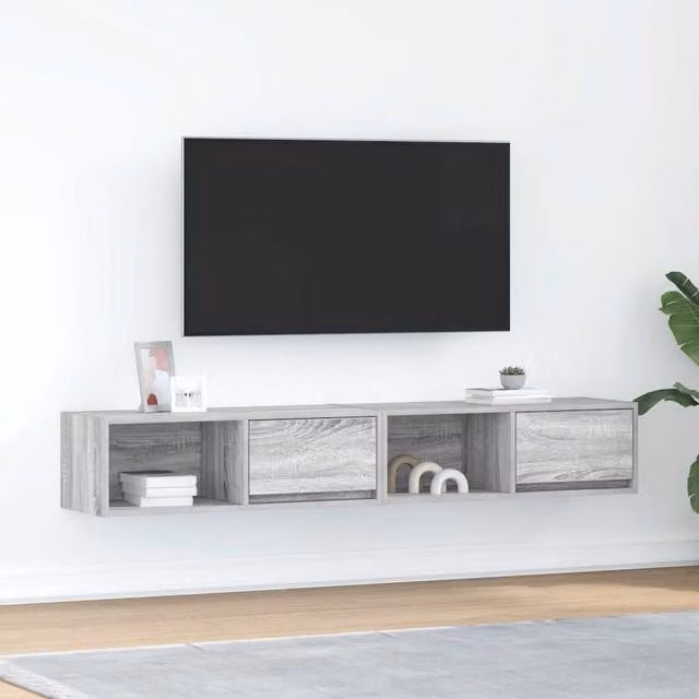 Berkfield Home Set of 2 Modern TV Cabinets in Grey Sonoma, W/D/H: 80 x 31 x 25.5 cm