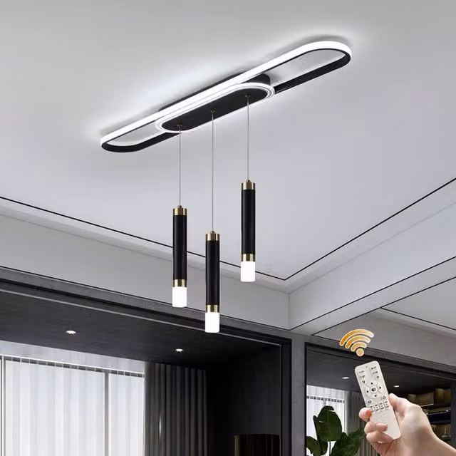NIVOR 3-Light Dimmable LED Ceiling Chandelier with Remote Control, 62W Modern Black Pendant Light