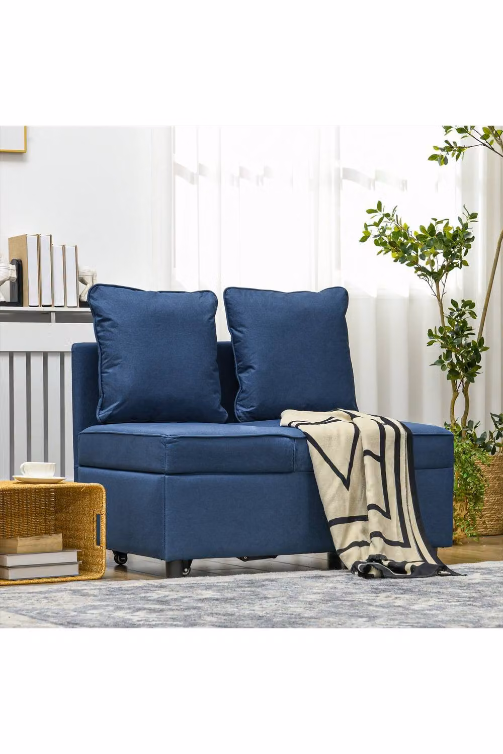ERGOVEXA Convertible Single Sofa Bed with Thick Padded Seat, Blue, W: 183.0 cm, D: 67.0 cm, H: 98.0 cm – 2