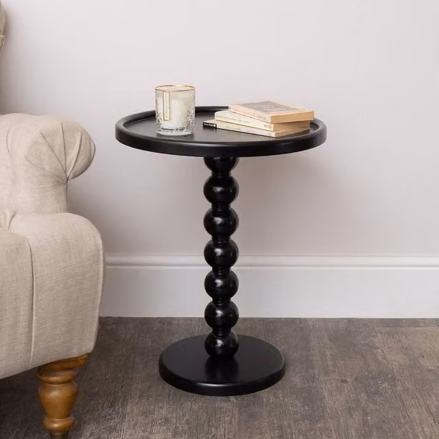 Melody Maison Black Painted Round Wooden Bobble Side Table, W/D/H: 45 x 45 x 56.5 cm