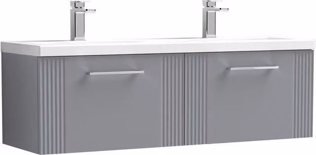 Balterley Wall Hung 2 Drawer Vanity Unit with 2 Ceramic Basins, Satin Grey – 1