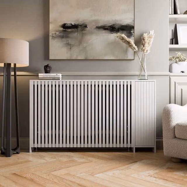 Temprazo Modern White Striped MDF Radiator Cover, Width: 149.5 cm