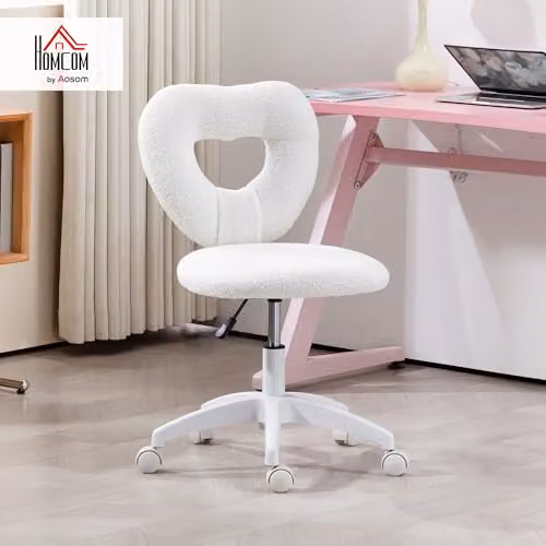 HOMCOM Armless Heart Task Chair in White Bouclé Fabric, W/D/H: 56 x 45 x 88 cm – 2