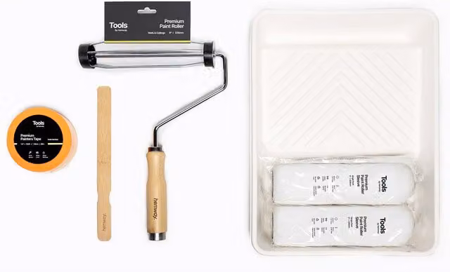 Hemway Painting and Decorating Tools Kit with Roller, Tray, Brush, Sleeve and Masking Tape, Multicolour