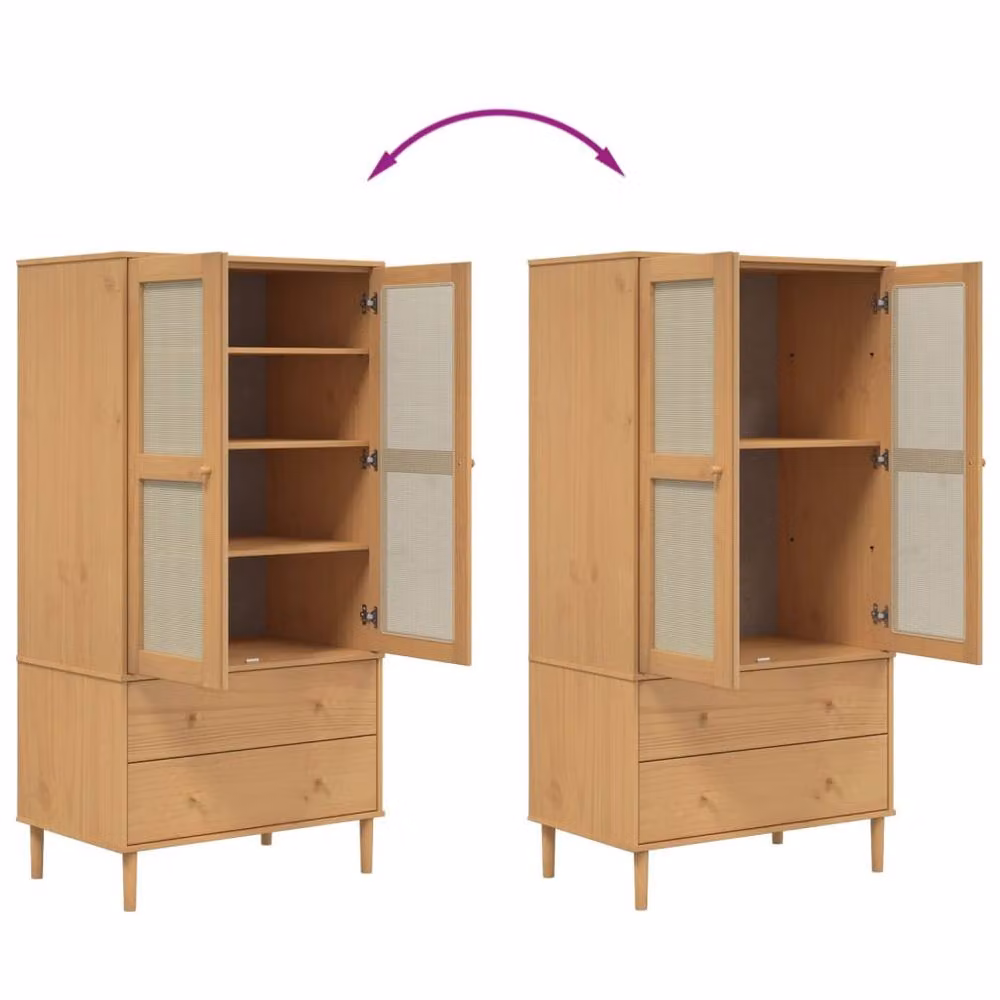 Berkfield Home SENJA Wardrobe in Brown Rattan Look Solid Pine Wood W/D/H: 90 x 55 x 175 cm – 3