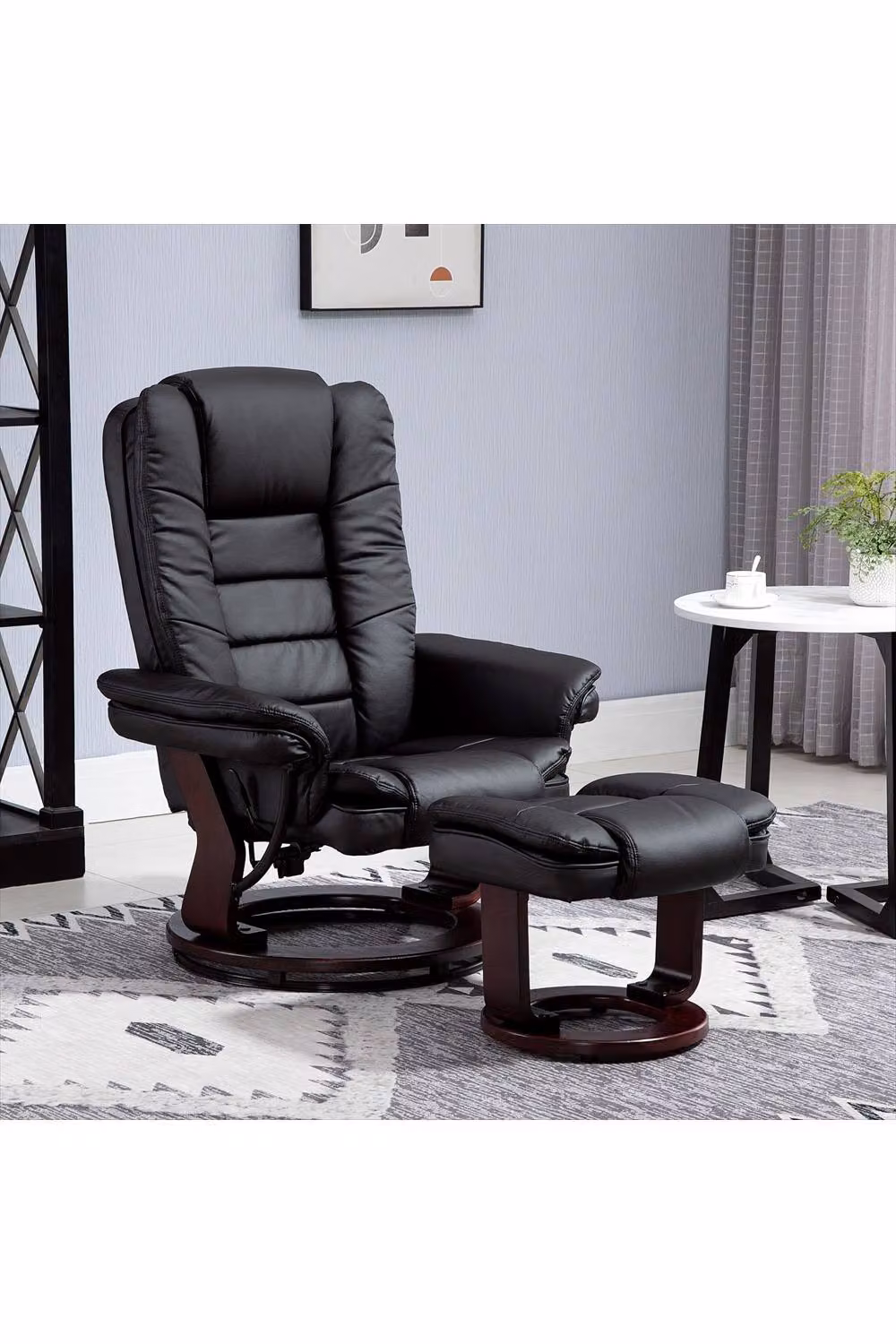 ERGOVEXA Black Synthetic Leather Recliner Armchair with Matching Ottoman and Footstool – 5
