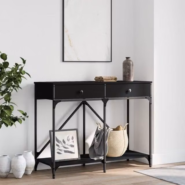 Berkfield Home Black Console Table in Engineered Wood, W: 100 cm, D: 39 cm, H: 78.5 cm