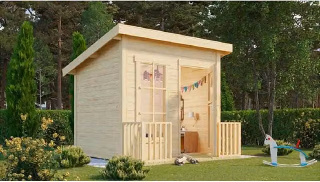 Lasita Maja Ltd Flipp Log Cabin Garden Room and Home Office in Beige, W/D/H: 230 x 190.6 x 188.1 cm