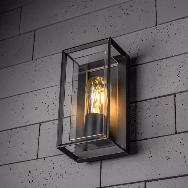 CGC Lighting FLORIANA Black Metal Outdoor Wall Lantern with Transparent Glass and IP54 Rating