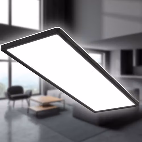 B.K.Licht Black Slim LED Ceiling Panel with Indirect Backlighting, 22W, 3000lm, 4000K Neutral White, IP44, W/D/H: 58 x 20 x 3 cm – 7