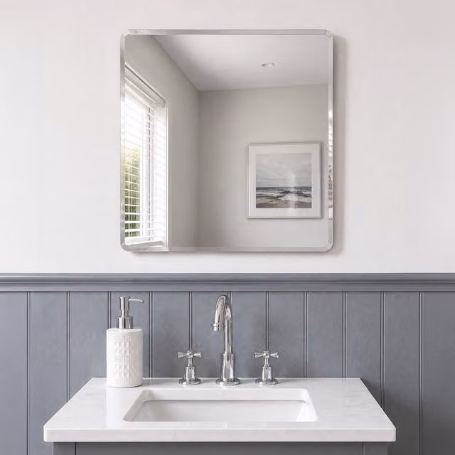 Showerdrape Trafalgar Square Frameless Bevelled Edge Bathroom Mirror in Silver, W: 45 cm x H: 45 cm