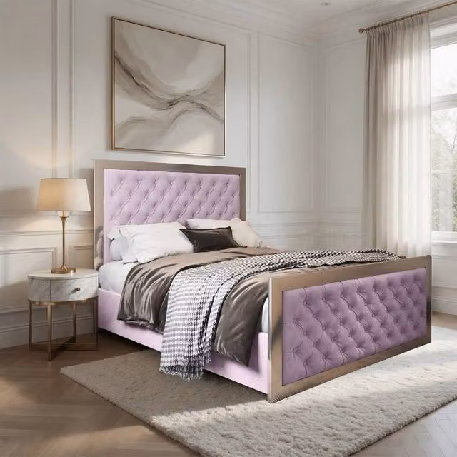 Casani Latimer Upholstered Velvet Single Bed Frame in Pink and Black – 1