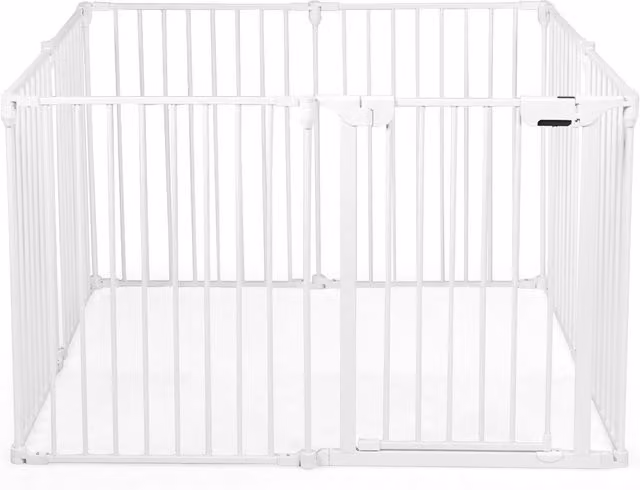 Costway 8-Panel Metal Baby Playpen and Safety Gate in White