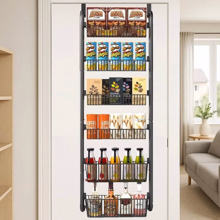 KORVIXA Black Metal Over The Door Hanging Kitchen Pantry Organiser, W: 100 cm, D: 15 cm, H: 15 cm