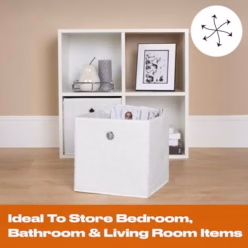 OHS Pack of 6 White Teddy Boucle Foldable Storage Cube Boxes with Handles – 3