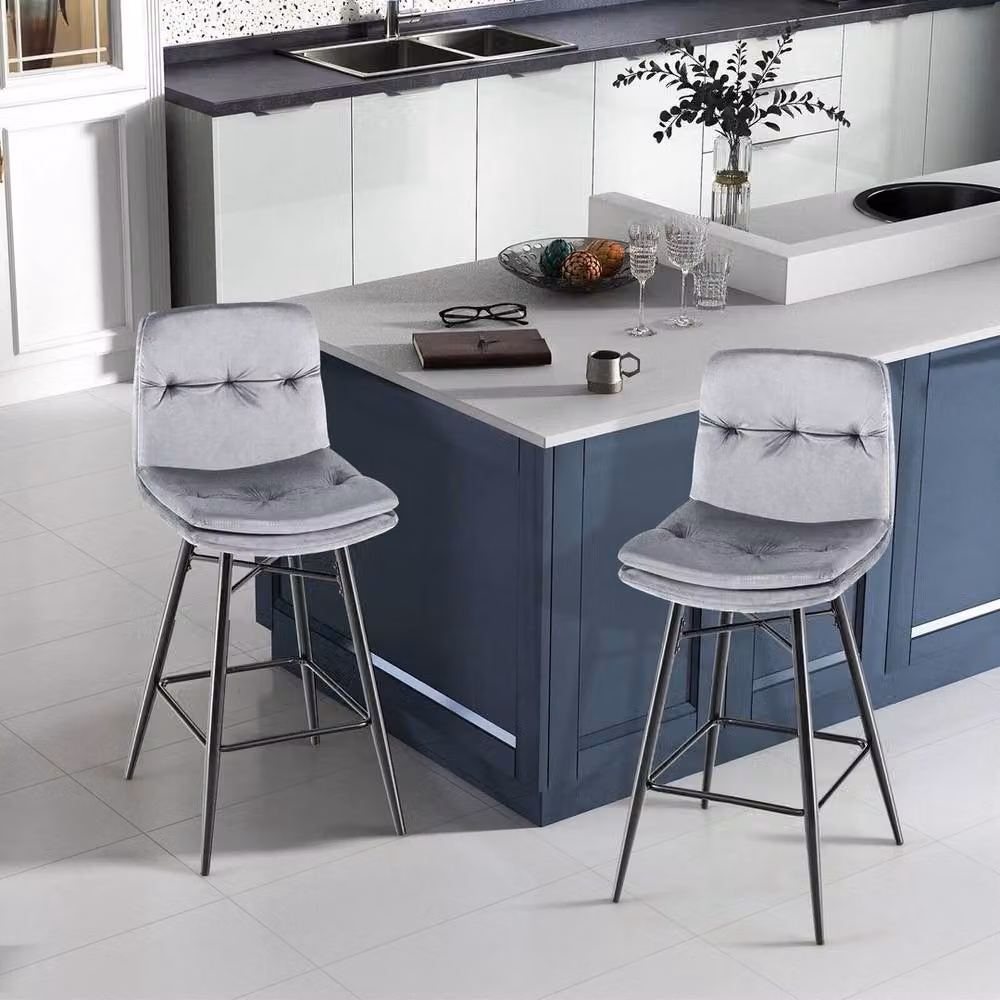 SPETLEK 2-Pack Velvet Counter Height Bar Stools in Grey – 3