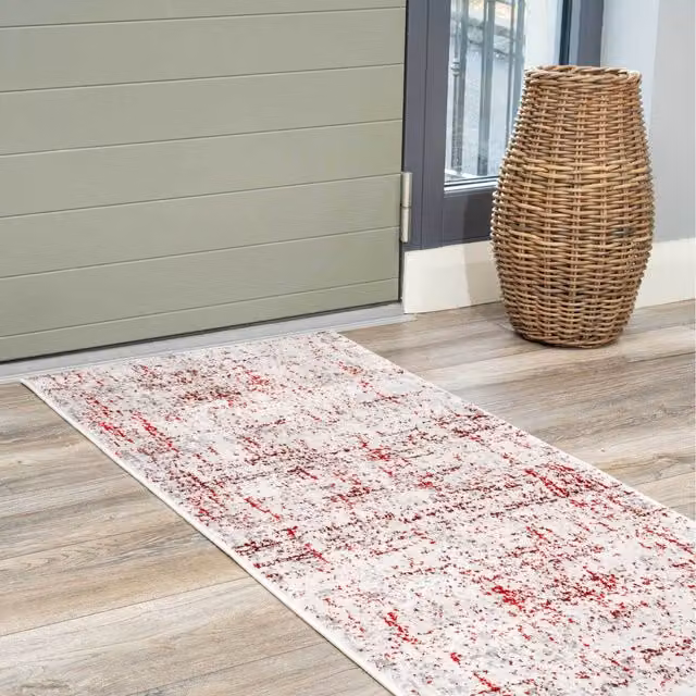 The Rug House Modern Abstract Red and Grey High-Low Effect Area Rug, W: 240 cm, D: 70 cm